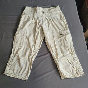 WindRiver Capri Pants Womens 10 Cream Brown Outdoor Cargo Pockets Stretch Hiking